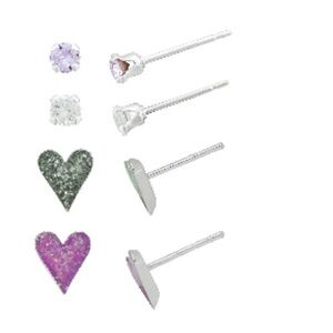 Sterling Silver 4 Pr-Crystal Heart earrings Set